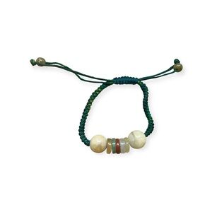 HANDMADE Green Beaded Adjustable Chord Bracelet
